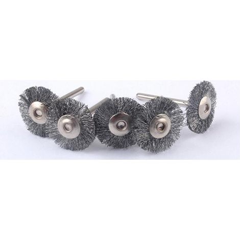 5pz - Mini spazzola a disco D.25 - gambo 3mm in acciaio x dremel mini trapano
