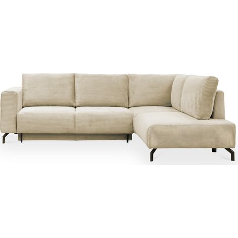 EMILIA Canapé d'angle convertible avec coffre en velours côtelé beige - Angle droit (1/5)
