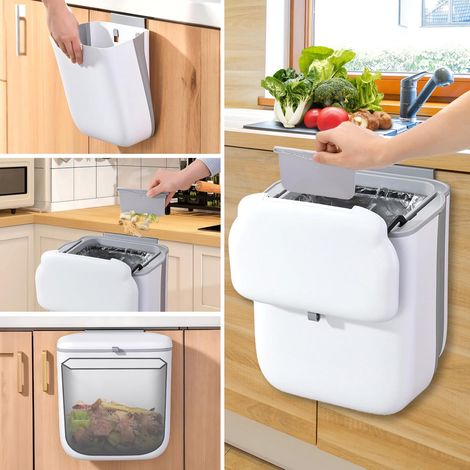 Poubelle Suspendue Cuisine avec Couvercle, 10L Poubelle Murale Pliable, Poubelle Camping Car, Poubelle de Cuisine, Poubelle Suspendue Pour Cuisine, Voiture, Salle de Bain, Bureau (1/5)