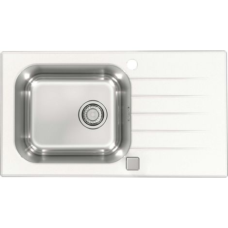 Alveus Altone - Lavello 78x44 cm, con comando dello scarico, vetro bianco/acciaio inox 1130527
