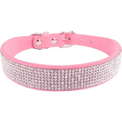 1 collier pour chien, rose, strass scintillants, sangle réglable, microfibre, 30 x 1,5 cm, pour chiens de petite et moyenne taille (1/5)