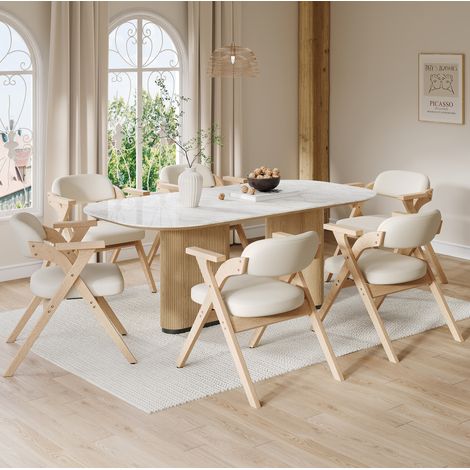 6 chaises de salle à manger pliantes en bois, assise en lin, beige HAVRYA (1/5)