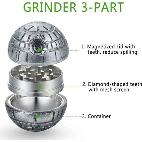 Star Wars Grinder Moulin à épices, Spespo Herb Moulin Broyeur Avec Pollen Catcher 2", Fabriqué en Alliage de zinc durable, pour Herbes, Pollen, Fleurs, Emballage coffret cadeau noir (1/3)