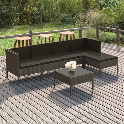 Salon de jardin 6 pcs Ensemble Table et Chaise de Jardin - avec coussins Résine tressée Gris BV457766 - BonneVie (1/5)