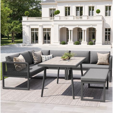 Salotto da giardino modulare 6-8 posti con cuscini, PE rattan grigio DESVIAE (1/5)