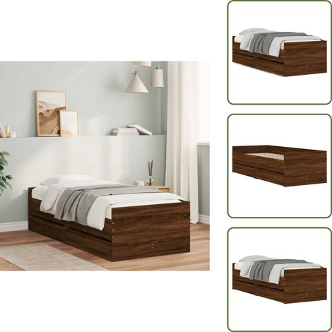 The Living Store Bett mit Schubladen Braun Eiche-Optik 75x190 cm - Holzbettwäsche - Schlafzimmer Dekoration - Doppelbett - Einzelbett - Boxspringbett