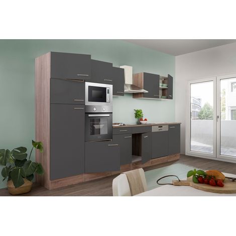 Cuisine Kitchenette bloc cuisine intégrée Chêne York Gris Oliver 340 cm Respekta (1/4)