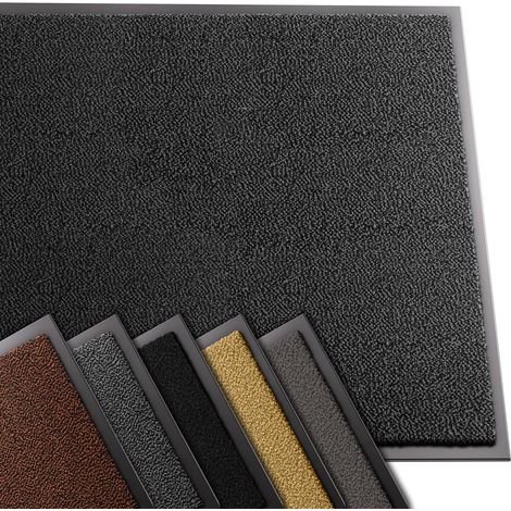 Vounot – Tapis de porte rectangulaire 90x120cm – Antidérapant en polypropylène et vinyle – Lavable à 30° – Gris-Noir pour entrée et balcon (1/5)