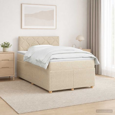 Cama box spring con colchón Crema 120 x 200 cm Tela (1/5)