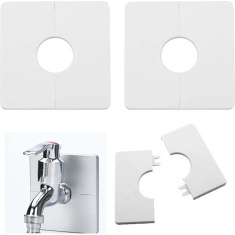 2 Pièces Rosace Mitigeur Douche,Blanc, PVC Rosace Robinet, Cache Tuyaux Carrés Autocollants, Cache Tuyau pour Tuyau De Douche De 33 MM De Diamètre (1/5)