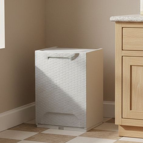 Dmora Cajón de ratán de polipropileno efecto de ratán, caja modular multiusos, 100% Made in Italy, 34x29h47 cm, color gris claro, con embalaje reforzado (1/3)