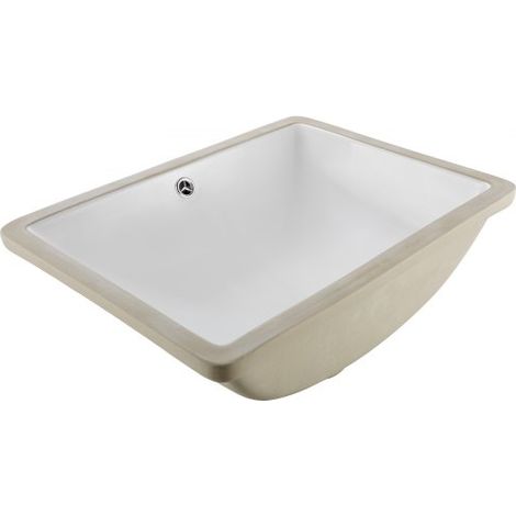 Lavabo Bajo Encimera de Cerámica Rectangular, con Rebosadero, Fregadero de Cocina Moderno Bajo Encimera para Espacios Pequeños, Orificio de Desbordamiento, Color Blanco, 515 x 385 x 190 mm (1/5)