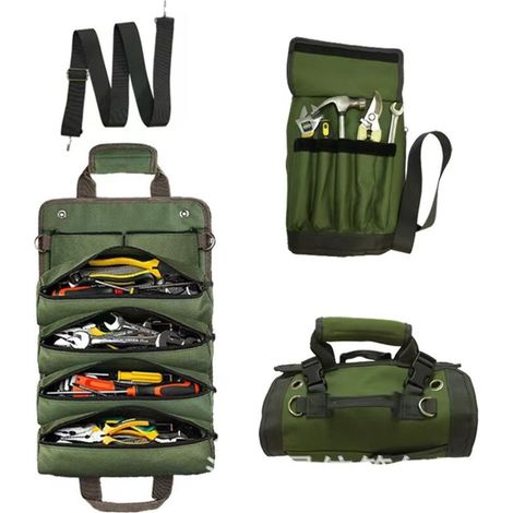 Sac à outils enroulable, rangement d'outils souple et portable robuste UUP, organiseur pliable et vide avec 2 petites pochettes, sac à outils de transport enroulable, cadeau d'anniversaire pour papa, (1/2)