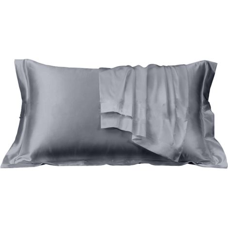 Taie d'oreiller en satin de soie, taie d'oreiller unie, lot de 2, taie d'oreiller en soie douce (1/5)