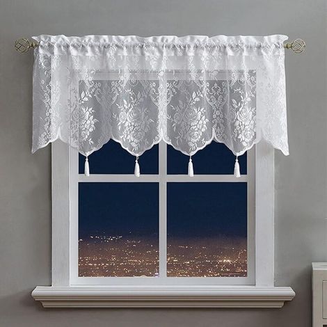 [JAMAIS UTILISÉ]Cantonnière blanche transparente pour cuisine, petite fenêtre, tringle à rideau en dentelle, passe-tringle pour salon, salle de bain, café, style bohème, 1 panneau 132,1 x 45,7 cm (1/4)