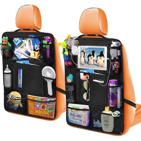 2-teiliger Auto-Organizer für Kinder, Kindersitzschutz mit 20 Taschen, Autoaufbewahrung mit transparenter Tasche für ein 10,5-Zoll-iPad, Auto-Organizer für Flaschen und Spielzeug (1/5)