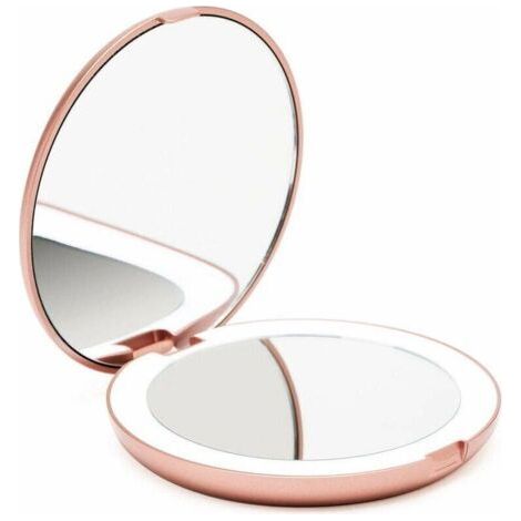 Specchietto da trucco portatile a LED con illuminazione naturale, diametro 12,7 cm, compatto e portatile per i viaggi (oro rosa) (1/5)