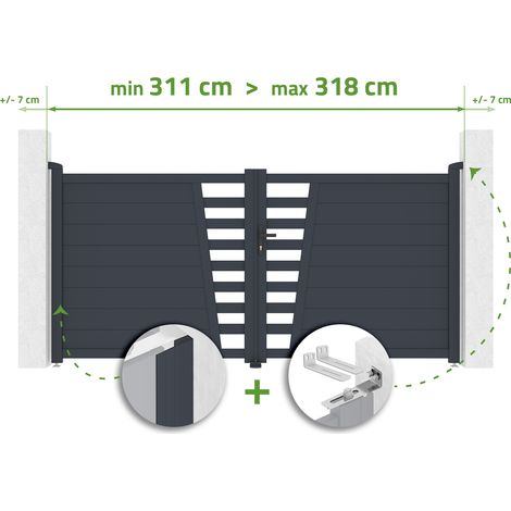 Portail battant ajustable en largeur 3m CERVINA H.140cm aluminium gris (1/4)
