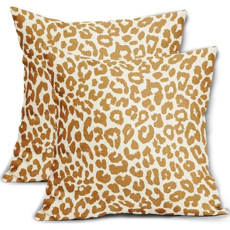 Taie d'oreiller jaune moutarde à imprimé léopard, 45 x 45 cm, lot de 2, convient à une décoration de style guépard/chinois, peut être utilisée à l'intérieur ou à l'extérieur. (1/5)