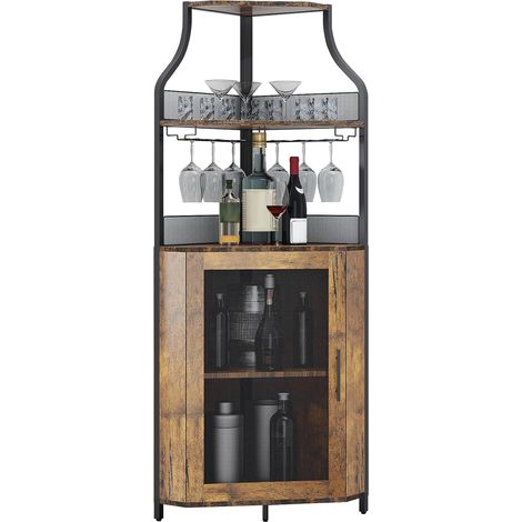 Casier à vin d'angle rétro 152 cm, bouteilles et verres (1/5)