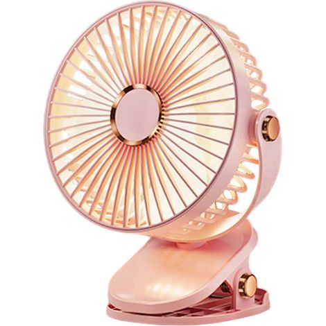 HONORNIC - Mini ventilateur à pince rose avec 5 vitesses, rotation à 720°, idéal pour la chambre, le camping, le bureau ou le travail. Portable et silencieux, il s'utilise aussi bien à l'intérieur qu'
