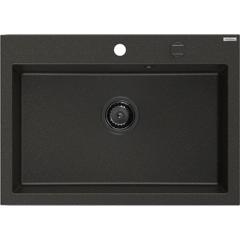 Mexen Elix évier en granit 1 bac 700 x 500 mm, noir/doré métallisé, siphon noir - 6526701005-75-B (1/5)