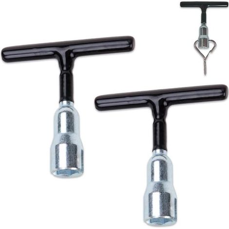 Lot de 2 clés manuelles à poignée en T, outil universel pour œillets, boulons à crochet en C, Q-hangers et crochets à vis, noir et argent (1/5)