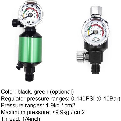 Pneumatischer Druckregler 0–140 PSI, 1/4-Zoll-Luftfilter mit Manometer, Steuerventile, Werkzeug zur Luftmengenregulierung (1/2)