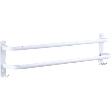 Porte Serviette Salle de Bain sans Percage Porte-Serviettes Murale Blanc avec 2 Crochets Barre Serviette en Aluminium Cuisine Blanc 2 Couches 50cm (1/4)