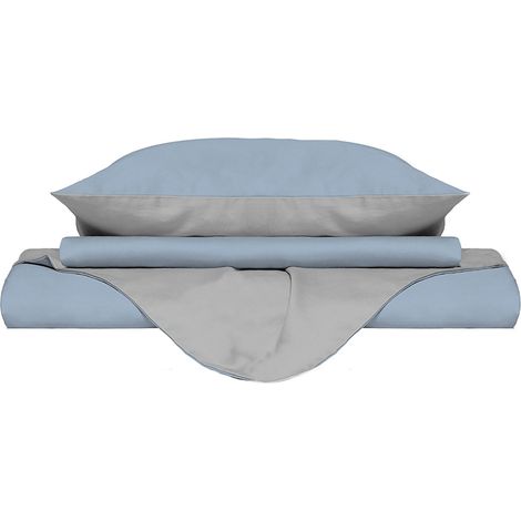Copripiumino Singolo con Sacco e Federe Doubleface Azzurro/Grigio Chiaro (1/5)