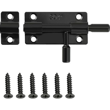Loquet Porte, Loquets et Verrous Porte Fermoir Pratique, Verrou Exterieur pour Portes, Fenêtres, Clôtures, en Acier Inoxydable SUS304, Verrou Porte Coulissante, Noir (1/5)