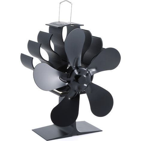Ventilateur de chauffage silencieux à 5 pales, adapté aux poêles à bois, dissipation efficace de la chaleur en hiver, ventilateur de cheminée à tête unique à cinq pales avec thermomètre