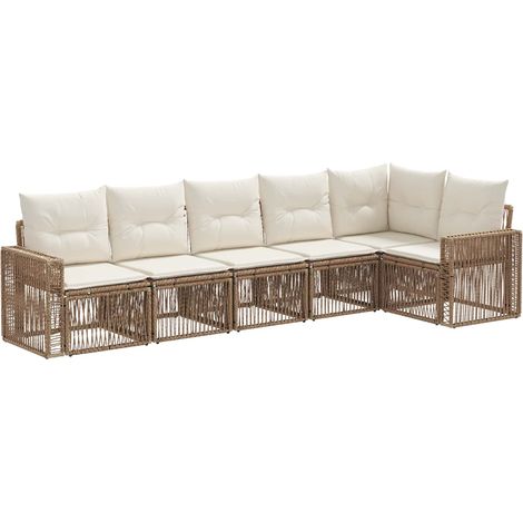 Gartensofa-set 6 pcs Beige und Cremeweiß Poly-Rattan vidaXL