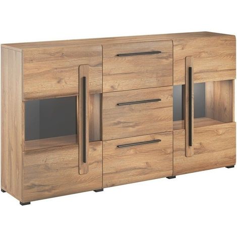 Cómoda Ophsalu 106, Roble nieto, Con cajones y puertas, Número de cajones: 0, 103x180x39cm (1/4)