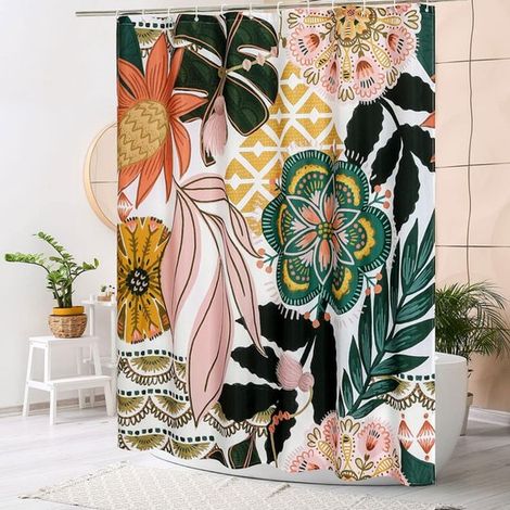 Rideau de douche taille 2XL, hauteur 270 cm x largeur 180 cm, rideau de salle de bain, rideau de douche à motif floral, rideau de douche élégant (1/5)