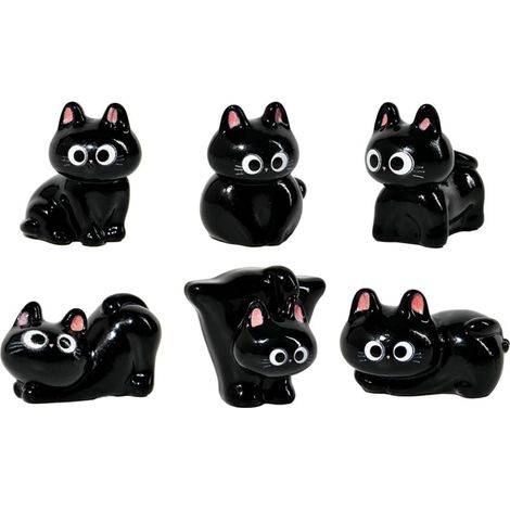 6 Pcs Figurine de chat noir assis, position sujette à la posture debout, posture assise, posture assise, statuette en résine, accessoires de décoration, décoration d'intérieur de cour