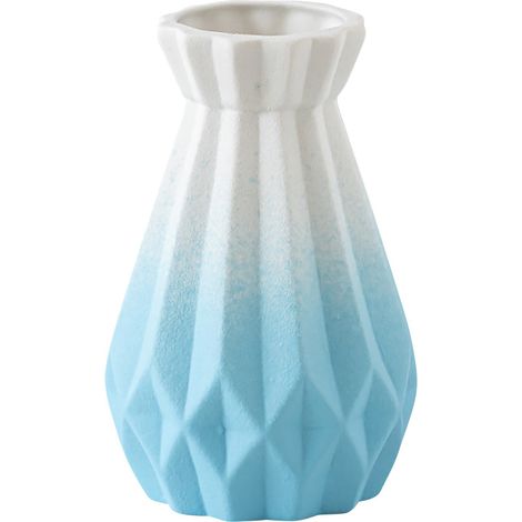 Vase En Céramique - 15.2 X 9.8 X 9.8 Cm - Design Vertical Dépoli Blanc-Bleu - Pour Fleurs Fraîches - Décoration Intérieure Moderne - 1 Pièce (1/5)
