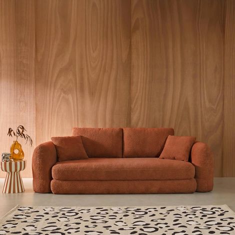 Canapé convertible 3 places L 243 x P 112 x H 66 cm - Sweeetch Tissu Terracotta