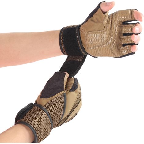 Gants de sport homme demi-doigts pour fitness, protection des poignets, marron, taille L (1/5)