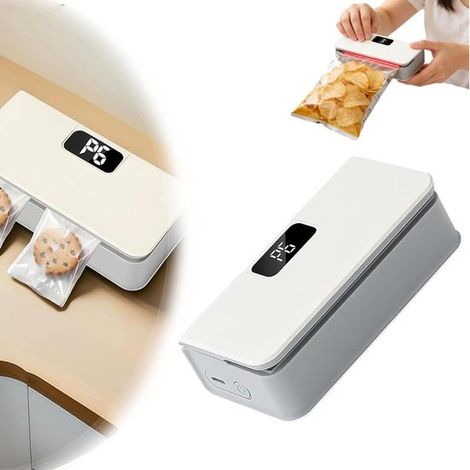 Selladora de bolsas manual profesional,6 ajustes de temperatura,Recargable por USB-C,Selladora de bolsas de patatas fritas recargable (1/5)