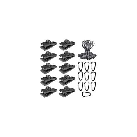 30 Pièces Clip de Tente Clips de Bâche Pince pour Auvent Pinces pour Bache avec Corde à Billes Élastique et Mousqueton pour Camping en Plein Air Tentes Auvents (1/5)