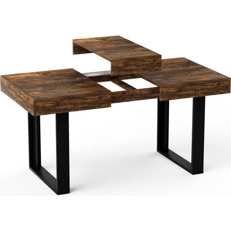 Table à manger extensible 120 à 160 cm pour 8 personnes, idéale pour petits espaces, style rétro industriel, plateau en bois, brun rustique et noir – CHICFURN (1/5)