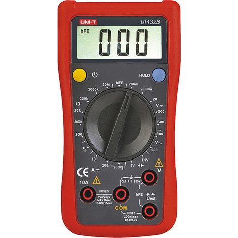 Multimetro digitale autorange UNI-T UT-132C CAT III 600V - Funzioni: tensione DC, tensione AC, corrente DC, resistenza, temperatura, prova diodi, test di continuità