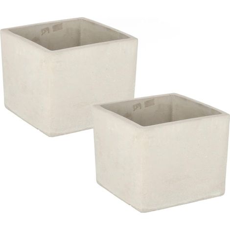 Lot de 2 pots de fleurs carrés en béton décoratif (16 x 16 cm) (1/5)