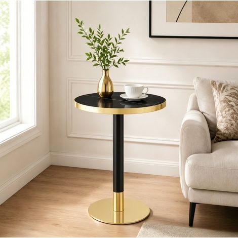 Table basse ronde 60 cm MDF métal noir, design moderne HAVRYA (1/4)
