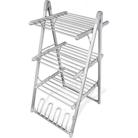 MODEZVOUS - Etendoir pour Linge - Séchoir Electrique Chauffant - Aluminium - Pliable - 3 Etages - 30 Barres - 300 Watts - Gris[369] (1/4)