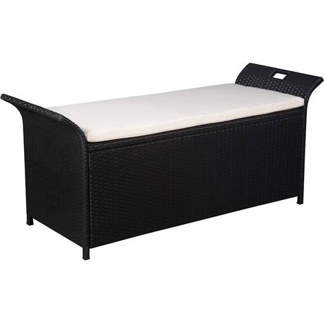 Truhenbank mit Polster 138 cm Poly Rattan Schwarz vidaXL