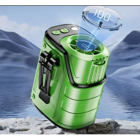 Ventilatore portatile ricaricabile 3 in 1 per vita e collo con 100 livelli di velocità e torcia LED integrata, ideale per il campeggio. (1/5)
