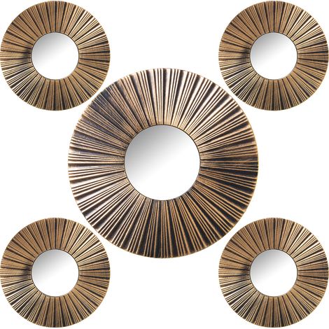 Lot de 5 décorations murales en mélamine dorée avec miroir 1X°50 Cm +4X°25 Cm (1/5)