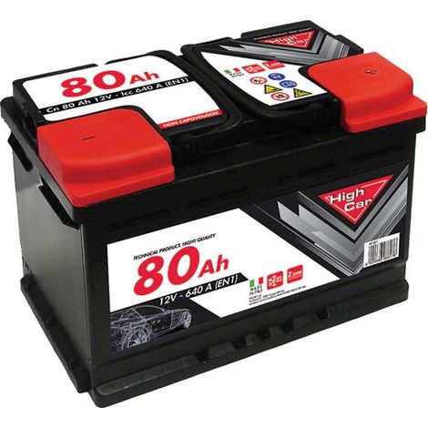 HIGH CAR Batteria Auto da 80AH 640A 12V polo positivo destro cassetta L3